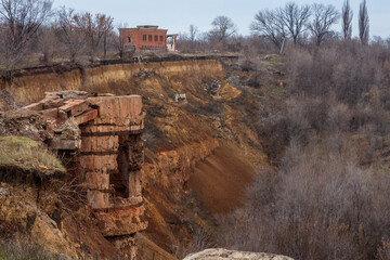 Industrial zone in the city. Collapse zone. Iron ore mining. Industrial tourism. Picturesque...