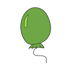 Simple cartoon icon. Green Balloon drawing. Vector hand drawn illustration on white