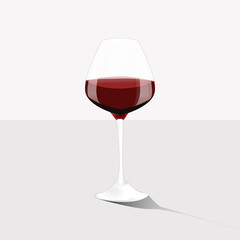 3d realistic red wine glass, on gray background. 