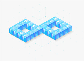 Infinity of mobile applications . Blue cubes. 3d illustration