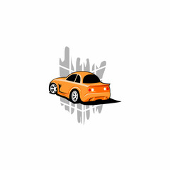 Sedan car logo design. orange color sedan, cartoon sedan