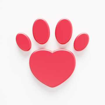 Pet paw in shape of heart Symbol in 3D rendering isolated on white background