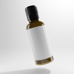  amber glass bottle  cosmetic flying with blank label for mockup 3d render