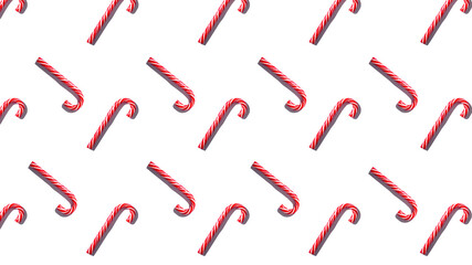 A pattern of candy canes of white-red color, isolated on a white background. Traditional Christmas candy cane. Wallpaper for your phone or computer