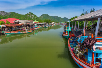 Fototapeta na wymiar Fishing village at Ban Ao Kram , Chumphon province in Thailand 