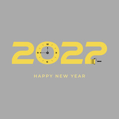 2311 Happy new year 2022 greeting card with clock illustration on number 0