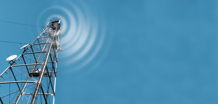 Mobile Antenna 5G. Internet wave network. Internet globalization