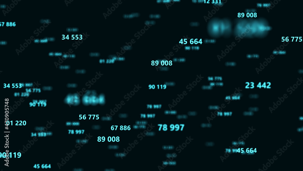 Poster Flying numbers. Digital or tech background. Plexus or network. Computer matrix or code. 3d rendering.