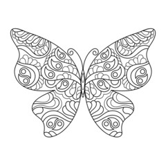 Butterfly coloring page for adults. Hand-drawn vector illustration.