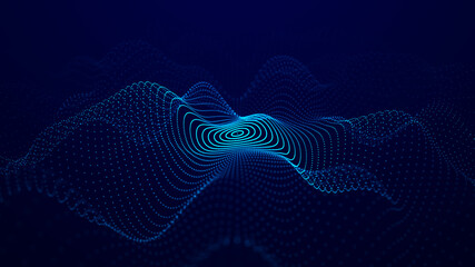 Abstract blue background of points. Wave of particles. Falling cyber particles. Big data stream. 3d rendering