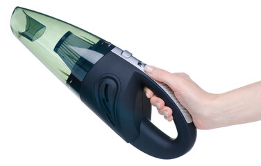 car vacuum cleaner in hand on white background isolation