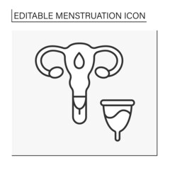  Menstrual cup line icon. Silicone or rubber cup for blood. Ecological menstruation tool. Menstruation concept. Isolated vector illustration. Editable stroke