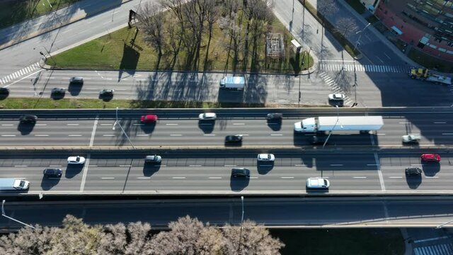  Aerial view of Montreal City highway 40 on morning rush hour