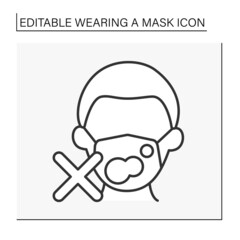  Face mask line icon. Dirty mask unprotect from covid19. Healthcare concept. Isolated vector illustration. Editable stroke