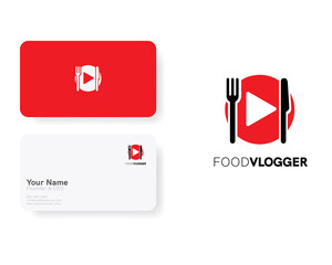 Food Review and Vlogger Blogger in Flat Design Logo with Business Card Template