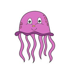 Simple cartoon icon. Jellyfish. Cartoon character. Wild animal - Marine life.