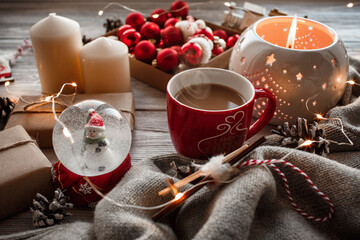 Christmas toys, candles and gifts, Christmas background