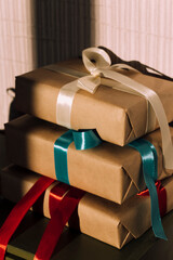 gifts in kraft packaging on a light background