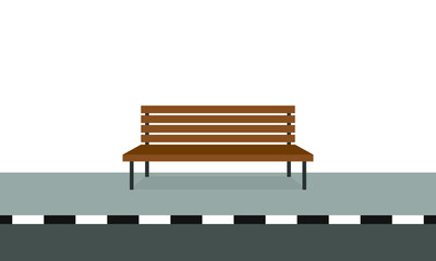 Wooden bench on the sidewalk on a white background