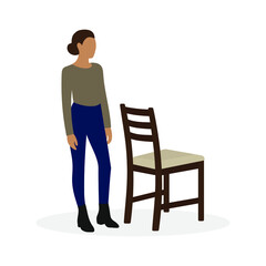 Female character stands near a chair on a white background © Tatyana