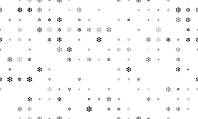 Seamless background pattern of evenly spaced black hive symbols of different sizes and opacity. Vector illustration on white background