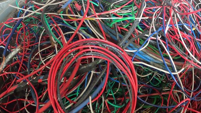 Recycled copper wire at a recycling center 