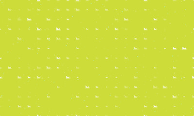 Seamless background pattern of evenly spaced white sleigh symbols of different sizes and opacity. Vector illustration on lime background with stars