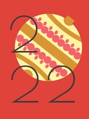 Vintage Christmas card with cute christmas ball. Holiday retro illustration.