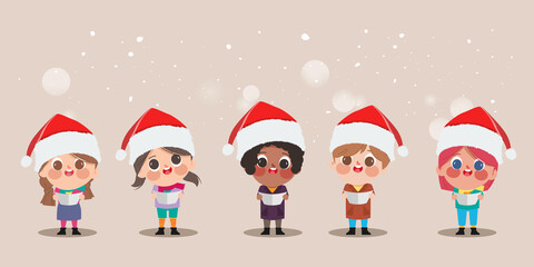 Obraz na płótnie Canvas Merry christmas and happy new year cute character singing christmas carol song.