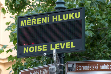 Prague, Czech Republic - July 22, 2020: Electronic display for the noise level measurement (Czech...