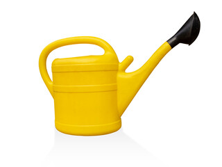 Yellow watering can on white background