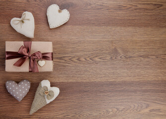 The heart is made of cotton fabric and a gift. valentine's day.The concept of decoration, sewing, needlework.