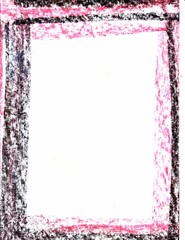 Abstract black frame on a white background. Rough texture lines on a light background. Pastel drawing.