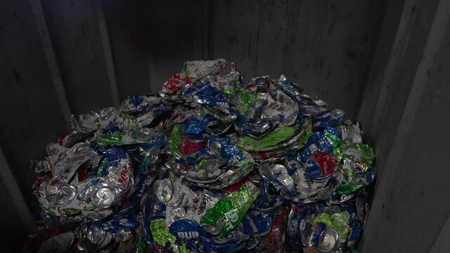 Crushed cans at a recycling center 