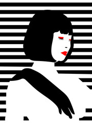 Vector Illustration of a woman with a black glove draped over her shoulder.