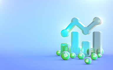 Business chart sign abstract glass bubble iconic background for social banner poster 3d render