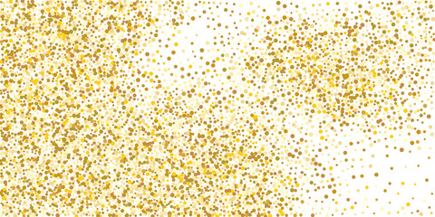 Gold small confetti on a white background. Luxurious festive Christmas background. Gold glittering abstract texture..