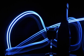 Champagne on New Year's Eve. Fajerwerek flares. New Year's greetings. Happiness and fun.