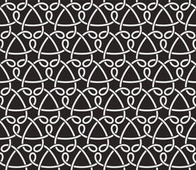 Fototapeta premium Seamless pattern with wavy stripes on black background. Abstract vector texture with intersecting stripes. Stylish monochrome design for textile, fabric and wrapping. Trendy monochrome design.