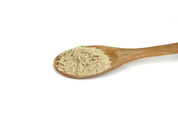 Ashwagandha in a wooden spoon isolated on white