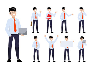 Businessman in office worker character pose set. Flat cartoon people design.