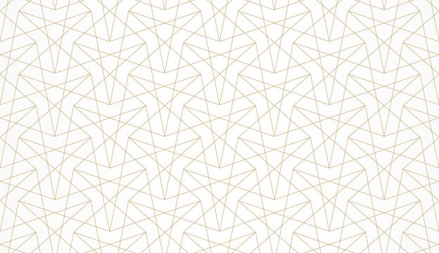 Pattern with golden lines and polygons on white background. Vector Stylish abstract geometric diamond texture for jewelry design. Seamless linear pattern for fabric, textile and wrapping.