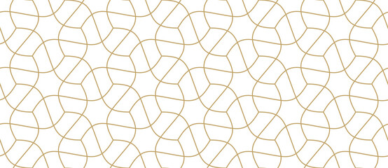 Abstract geometric pattern with crossing golden thin lines on white background. Seamless linear design for textile, fabric and wrapping. Stylish vector monochrome texture. Stylish mosaic background.