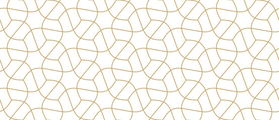 Abstract geometric pattern with crossing golden thin lines on white background. Seamless linear design for textile, fabric and wrapping. Stylish vector monochrome texture. Stylish mosaic background.