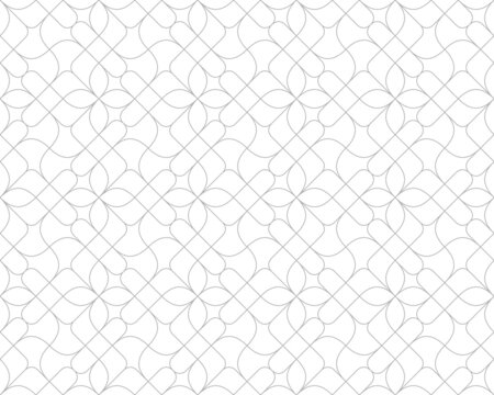 Pattern with thin curl lines and scrolls on white background. Monochrome abstract floral linear texture. Seamless ornamental design. Vector design for swatches, fabric, wrapping in Arabic style.