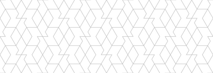 Obraz premium Abstract geometric pattern with crossing lines and stars. Seamless linear design for textile, fabric and wrapping in Arabic style. Stylish vector monochrome texture. Trendy mosaic background.