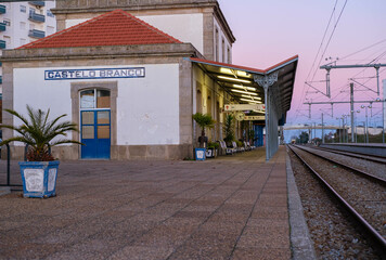 Fototapeta na wymiar Castelo Branco train station in late afternoon sunset
