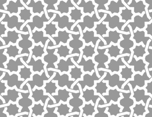 Pattern with intersecting white stripes on grey background. Abstract seamless vector design for textile, fabric and wrapping. Modern monochrome texture. Stylish lattice design.