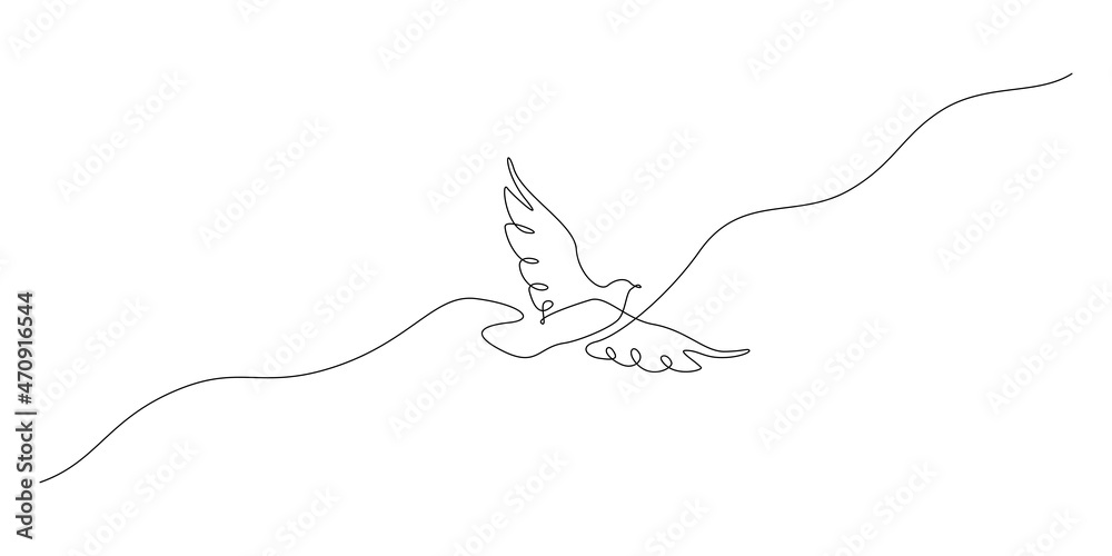 Leinwandbilder one continuous line drawing of flying up dove. bird symbol of peace and freedom in simple linear sty