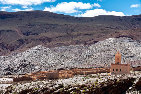 Images of Morocco. A view of the abandoned working-class city of Enjil, above the mining facilities of the ghost town of Aouli